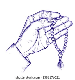 hands and prayer beads, doodle