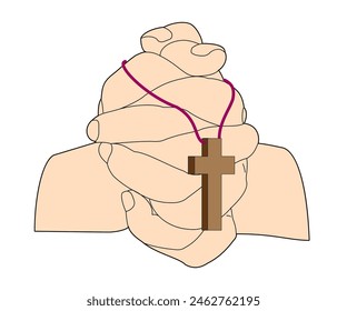 Hands in prayer, Christianity, illustration.