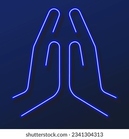 hands prayer neon sign, modern glowing banner design, colorful modern design trends on black background. Vector illustration.