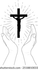 Mãos na oração. Símbolo de abertura coração e desejo de conexão espiritual. Esperança de orientação ou apoio divino. Expressão de gratidão. Conversa com Deus.