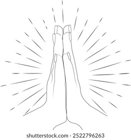 Mãos na oração. Símbolo de abertura coração e desejo de conexão espiritual. Esperança de orientação ou apoio divino. Expressão de gratidão. Conversa com Deus.