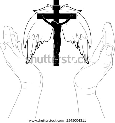Hands in prayer. Symbol openness heart and desire for spiritual connection. Hope for divine guidance or support. Expression gratitude. Conversation with God.