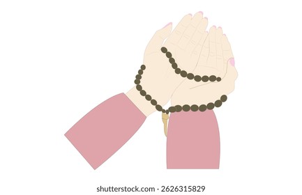 Mãos rezando para ALÁ a Deus, com contas de oração tasbeeh em mãos ilustração vetorial arte.