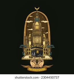 Hands praying in front of the Kaaba  in Mecca Saudi Arabia