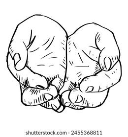 Hands of praying. Hand drawn vector illustration of praying hands.