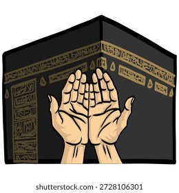 Mãos Rezando com Kaaba Ilustração de Fundo
