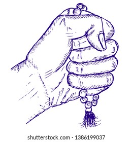 hands praying and prayer beads, doodle