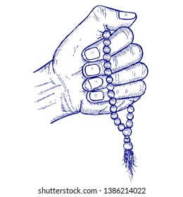 Hands Praying Prayer Beads Doodle Stock Vector (Royalty Free