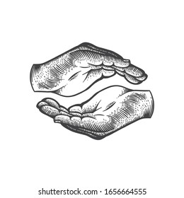 Hands Are Praying Scratchboard Illustration