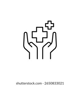 Hands Presenting Two Medical Crosses In a Linear Style Drawing