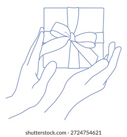 Manos que presentan una caja de regalo envuelta, que simboliza el dar y la celebración