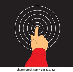 hands press the circle button  vector color illustration  white backgroundbell