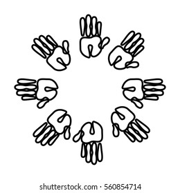 hands print paint around vector illustration design