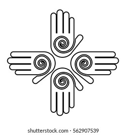 hands print paint around vector illustration design