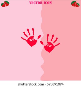 Hands print vector  icon. Strawberry Background.