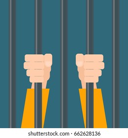 hands of prisoner behind bars. Prison clipart