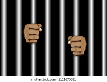 hands of the prisoner behind the steel jail  cartoon vector