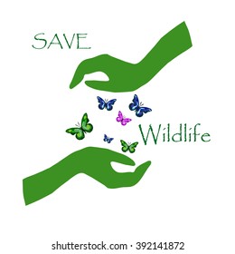 Hands protect butterflies