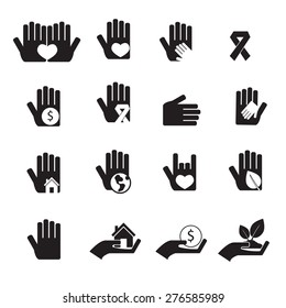 Hands protect and care icons
