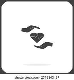 Hands protect cover heart symbol. 