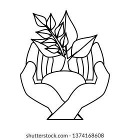 hands protected ecology leafs plant