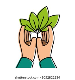 hands protected leaves plant ecology icon