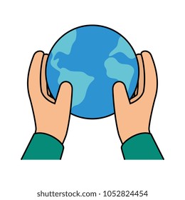 hands protected world planet earth icon