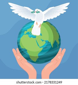 hands protecting earth and dove poster