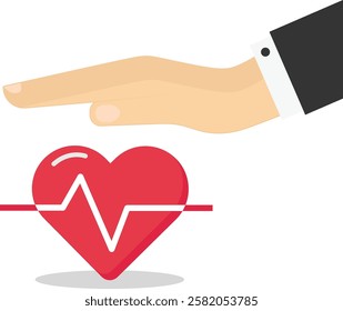 Hands protecting the heart. Health insurance. Protection concept, care medical, healthcare. Flat Vector illustration.

