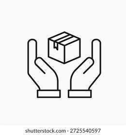 Hands Protecting a Package Box Icon in Outline Style Vector Illustration Flat Design