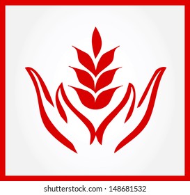 Hands protecting plant logo