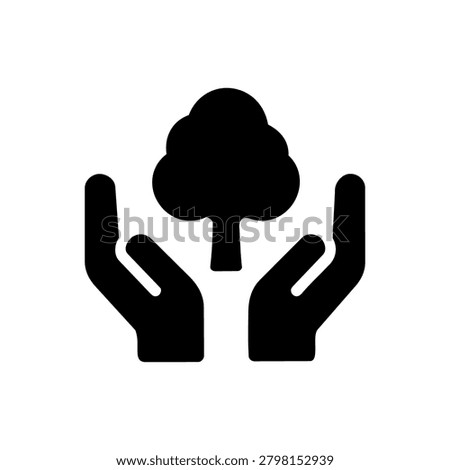 Hands protecting tree icon representing sustainable forestry environmental care ecology conservation and green initiatives.