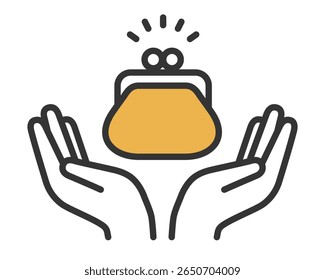 Hands Protecting Wallet Icon – Saving, Budgeting and Financial Security Illustration