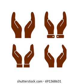 Hands protection gesture vector signs set on white background