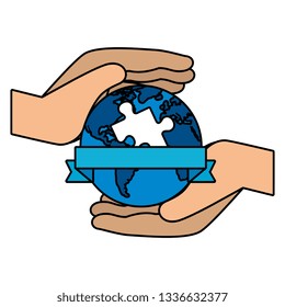 hands protection planet with puzzle solution