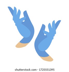 Hands in protective blue medical gloves. Latex gloves as a symbol of protection against viruses and bacteria. Precaution icon. medical care. Isolated on white background. gloved hands. thanks doctors.