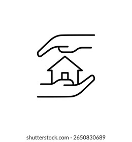 Hands Protectively Cupping And Safeguarding A Minimalist House Icon