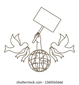 hands with protest and earth globe sign isolated icon