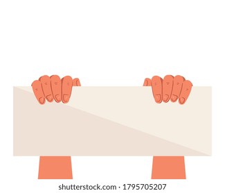 manos con cartel de protesta, en blanco diseño de ilustración vectorial de fondo