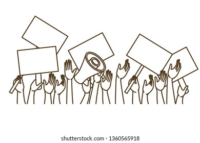 hands with protest sign isolated icon