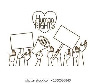 hands with protest sign and world peace isolated icon