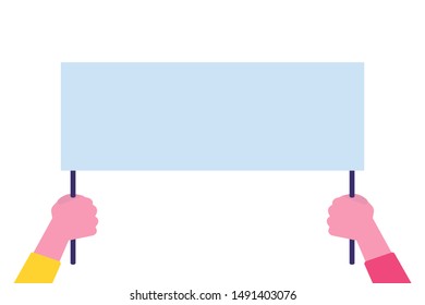 Hands with protests placard. Blank vote placards. Vector illustration.