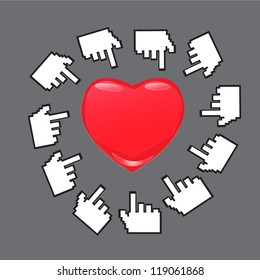 Hands pushing big red heart shape