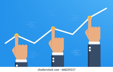 Hands pushing the business graph up.