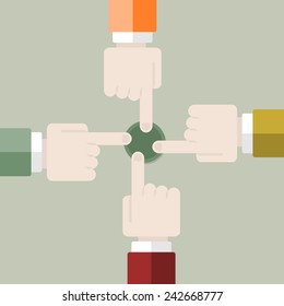 Hands pushing the button. Flat design web icons