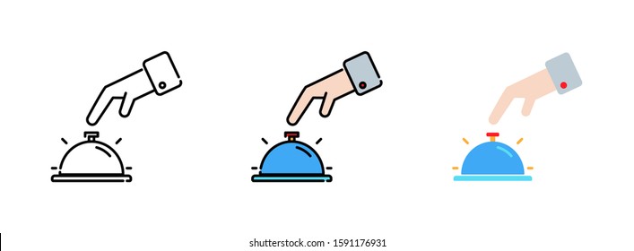 Hands pushing on the service bell icon set isolated on white background for web design