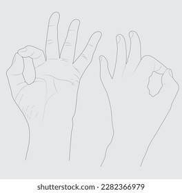 Hands Put on Cream, Elegant man hands, Realistic Gestures, Line Art, Vector Illustration, male hand outline; hand gesture; ector isolated black and white drawing illustration, hand line art.