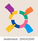 Hands puts part structure. Orderly system, structure. Conceptual planning. Colorful vector illustration
