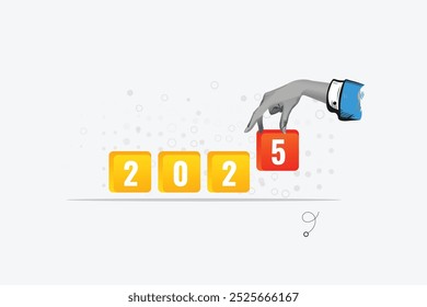 Hands Putting Box For 2025. Year 2025. Collage Art Vector illustration . Creative concept for web banner, social media banner