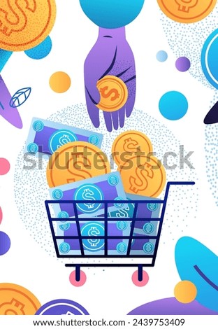 hands putting dollar coins in trolley cart financial banking wealth transformation technology fintech business investment